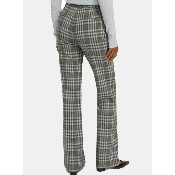 THEORY Demitria Pants Womens 0 Brown Black Plaid Wool Flare Leg Mid Rise Stretch - Picture 3 of 16